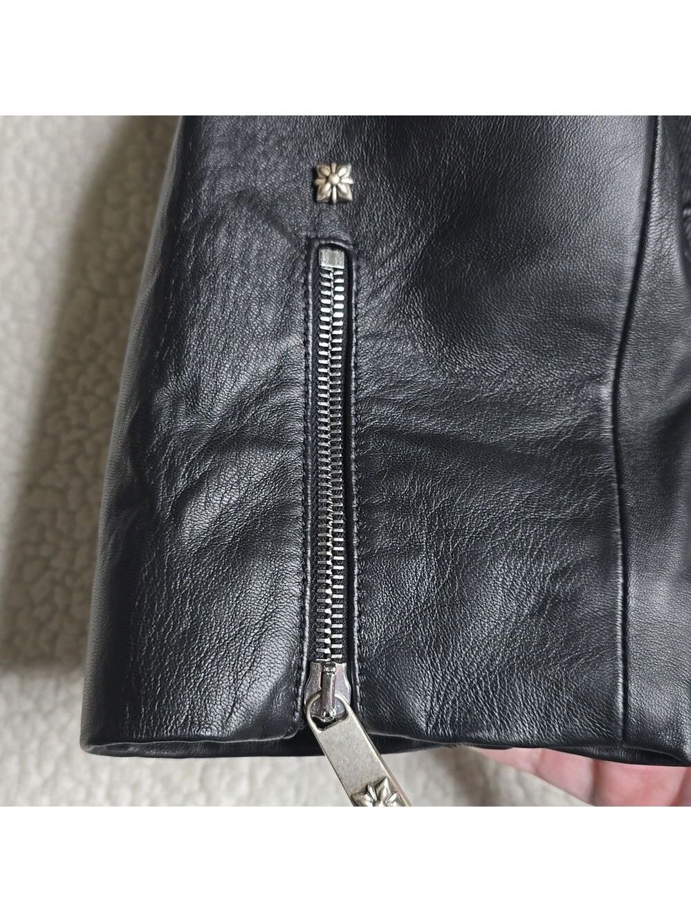 John Richmond - Denim and Laser Cut Leather Jacket in Black Large - Picture 16 of 16